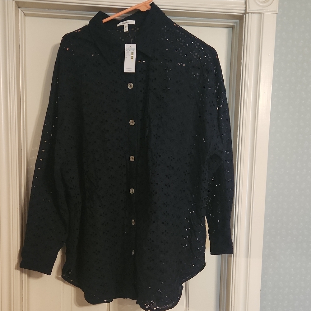 MAURICES EYELET SHACKET plus Size 1X. Navy Blue New With Tags